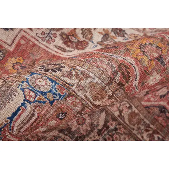 8' Red Tan And Pink Floral Power Loom Runner Rug Photo 3