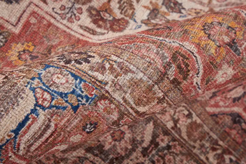 8' Red Tan And Pink Floral Power Loom Runner Rug Photo 3