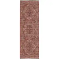 Photo of 8' Red Tan And Pink Floral Power Loom Runner Rug