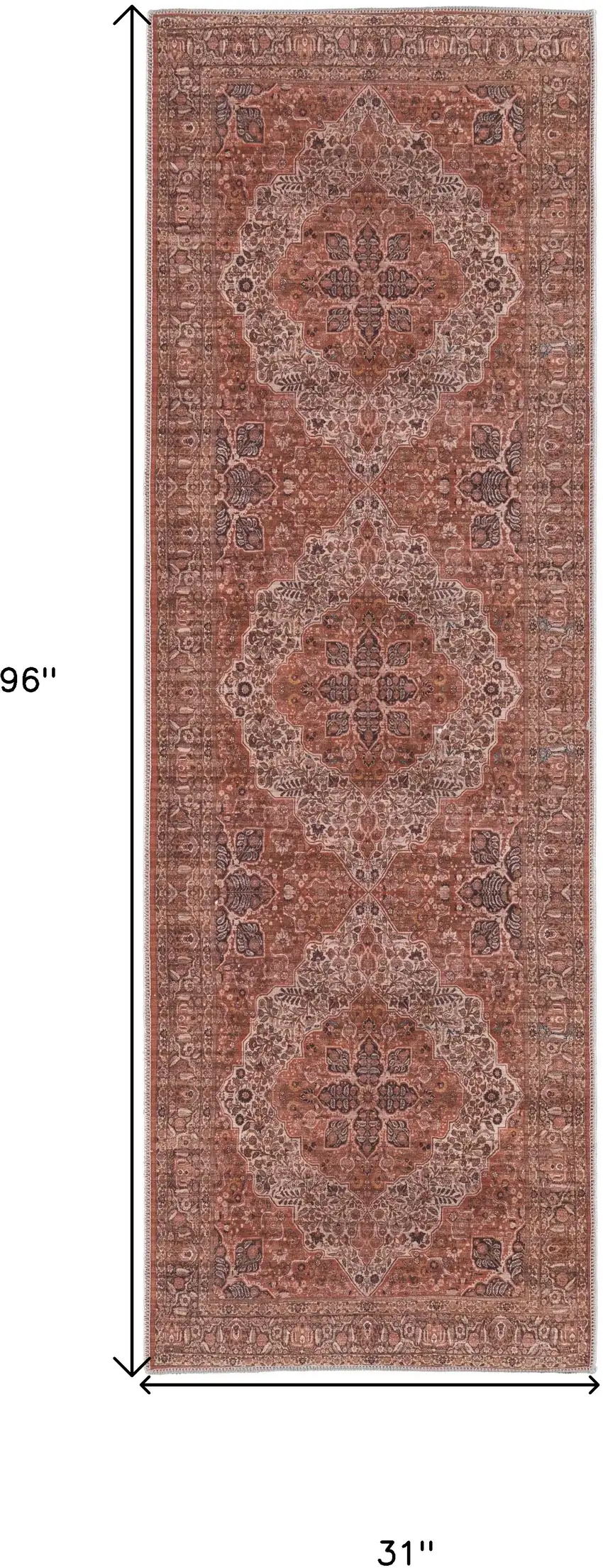 8' Red Tan And Pink Floral Power Loom Runner Rug Photo 4