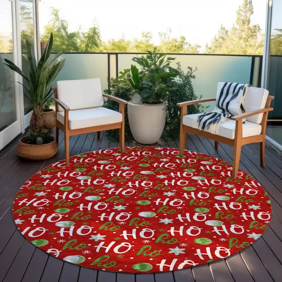 8' Red White And Green Round Polka Dot Washable Indoor Outdoor Area Rug Photo 5