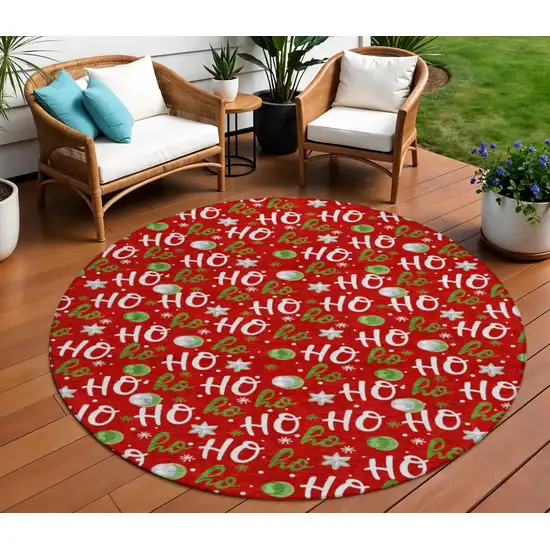 8' Red White And Green Round Polka Dot Washable Indoor Outdoor Area Rug Photo 2