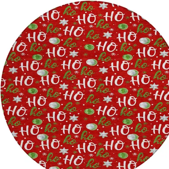 8' Red White And Green Round Polka Dot Washable Indoor Outdoor Area Rug Photo 3