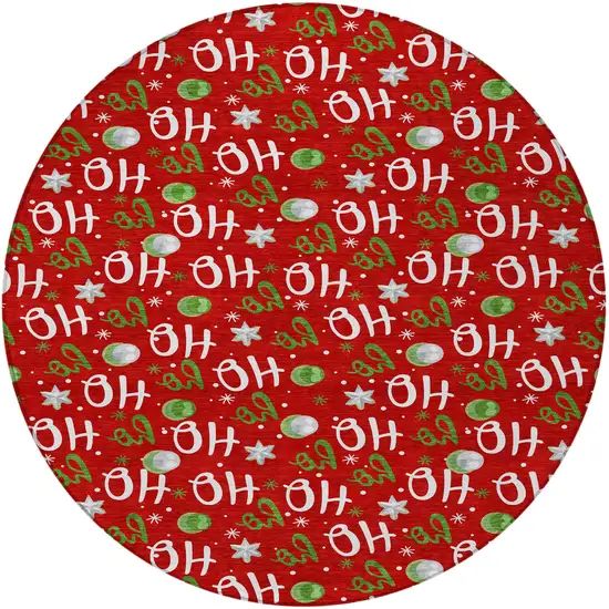 8' Red White And Green Round Polka Dot Washable Indoor Outdoor Area Rug Photo 4