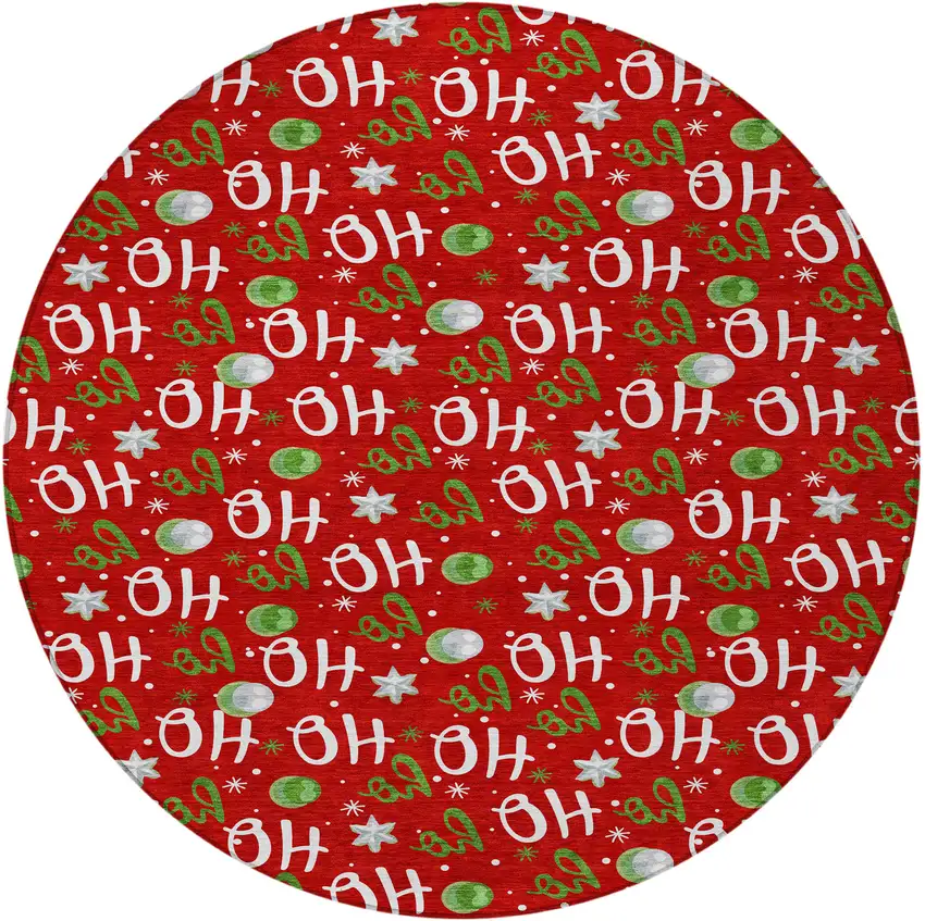 8' Red White And Green Round Polka Dot Washable Indoor Outdoor Area Rug Photo 4