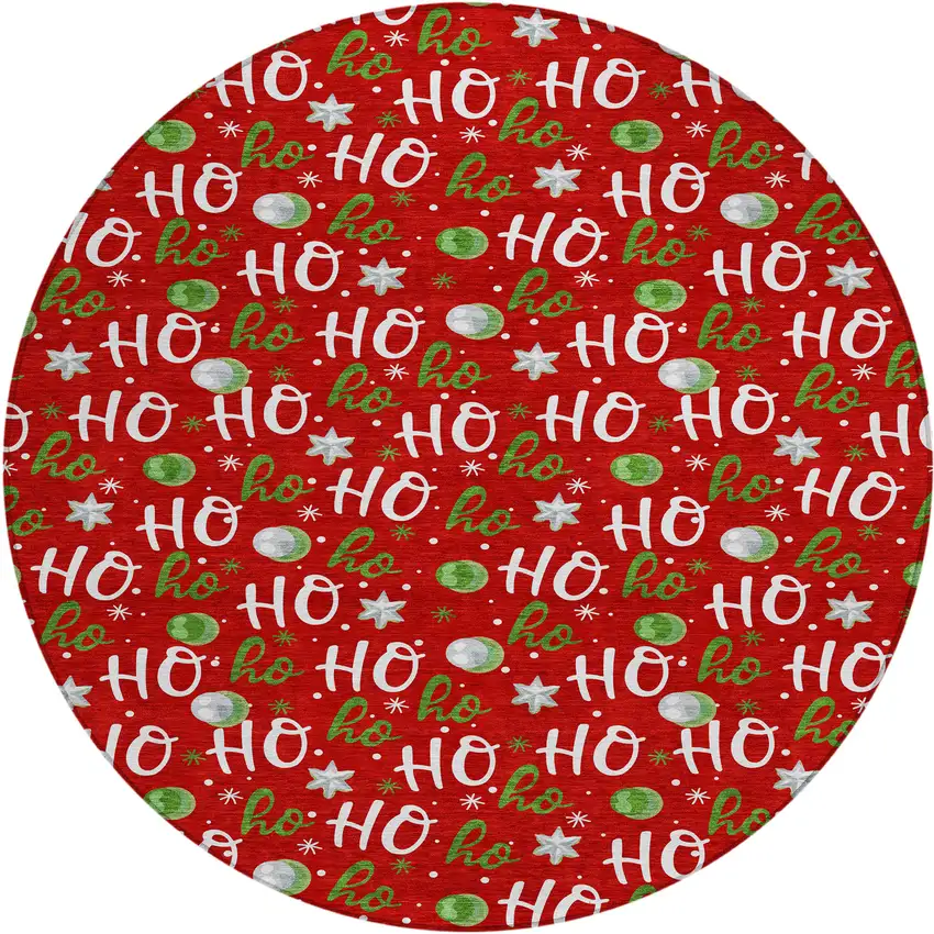 8' Red White And Green Round Polka Dot Washable Indoor Outdoor Area Rug Photo 1