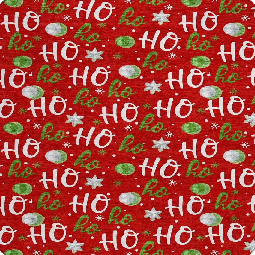 8' Red White And Green Round Polka Dot Washable Indoor Outdoor Area Rug Photo 9