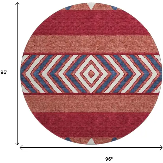 8' Red White And Navy Blue Southwestern Washable Round Rug With UV Protection Photo 8