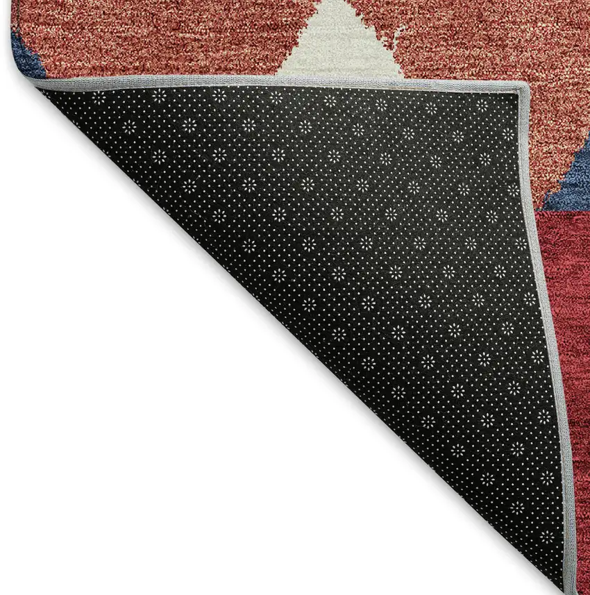 8' Red White And Navy Blue Southwestern Washable Round Rug With UV Protection Photo 4