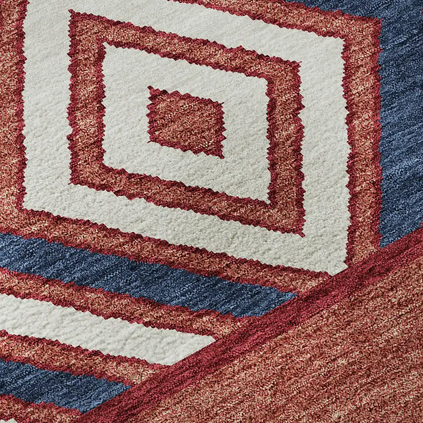 8' Red White And Navy Blue Southwestern Washable Round Rug With UV Protection Photo 7