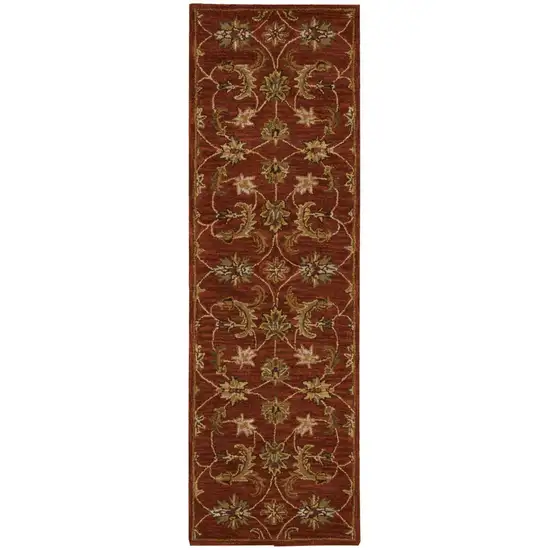 8' Red Wool Floral Runner Rug Photo 4