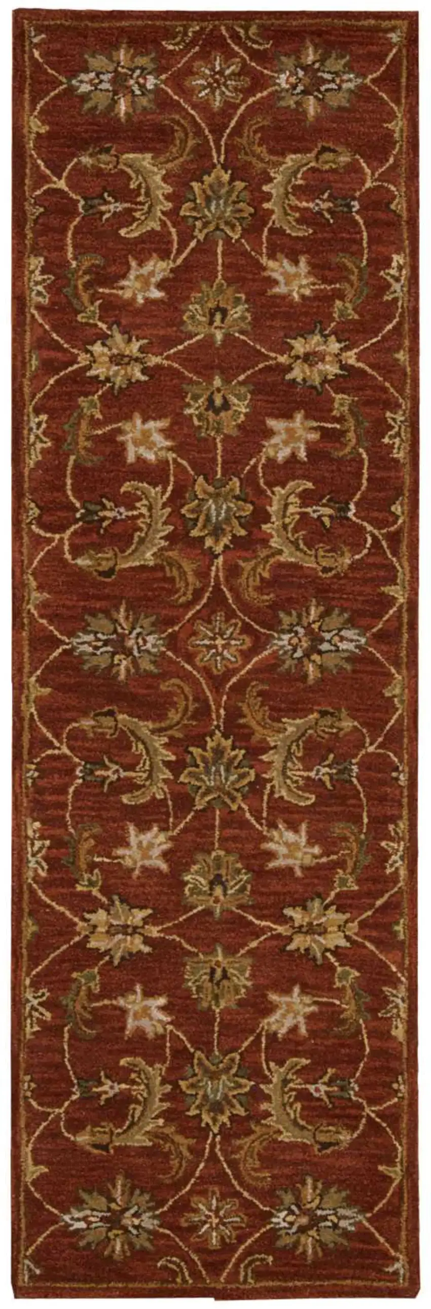 8' Red Wool Floral Runner Rug Photo 4