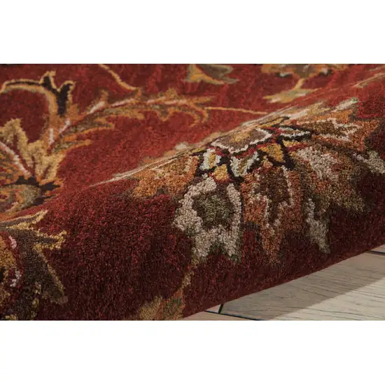 8' Red Wool Floral Runner Rug Photo 7