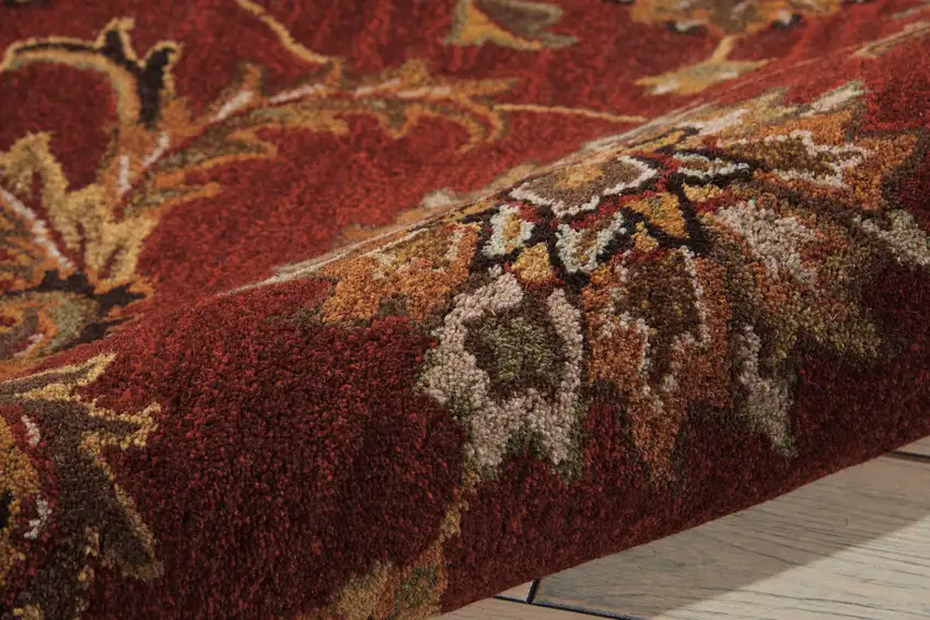 8' Red Wool Floral Runner Rug Photo 7