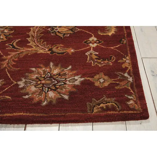 8' Red Wool Floral Runner Rug Photo 9