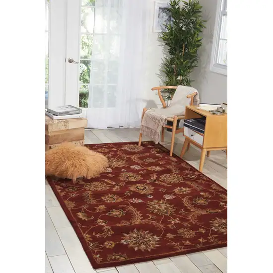 8' Red Wool Floral Runner Rug Photo 5