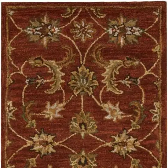 8' Red Wool Floral Runner Rug Photo 3