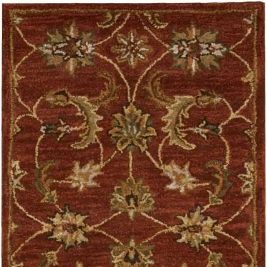 8' Red Wool Floral Runner Rug Photo 3