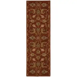 Photo of 8' Red Wool Floral Runner Rug