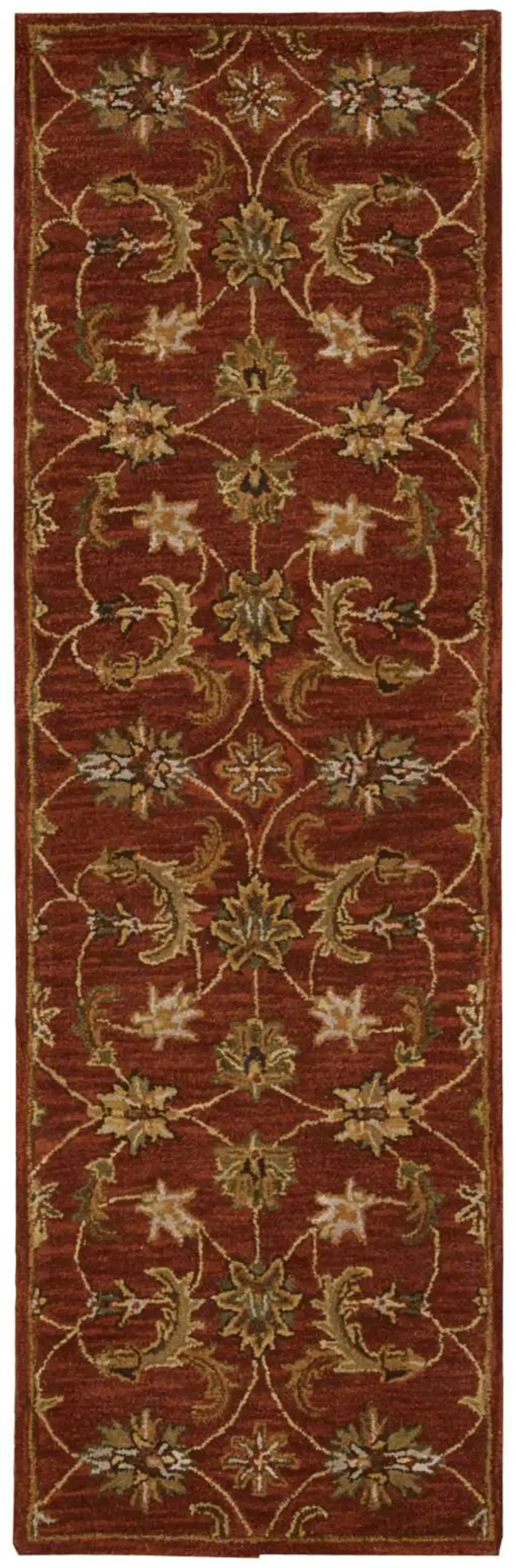 8' Red Wool Floral Runner Rug Photo 2