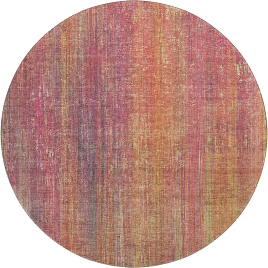 8' Red Yellow And Orange Striped Washable Round Rug With UV Protection Photo 1