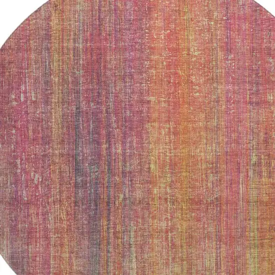 8' Red Yellow And Orange Striped Washable Round Rug With UV Protection Photo 3