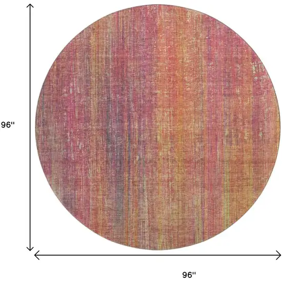 8' Red Yellow And Orange Striped Washable Round Rug With UV Protection Photo 9