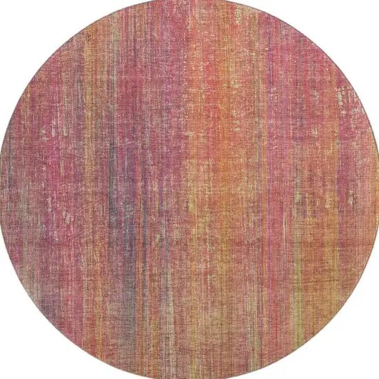 8' Red Yellow And Orange Striped Washable Round Rug With UV Protection Photo 4