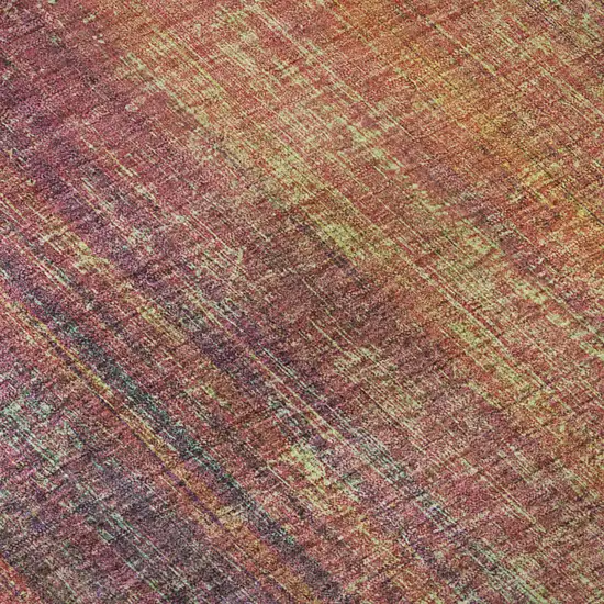 8' Red Yellow And Orange Striped Washable Round Rug With UV Protection Photo 9