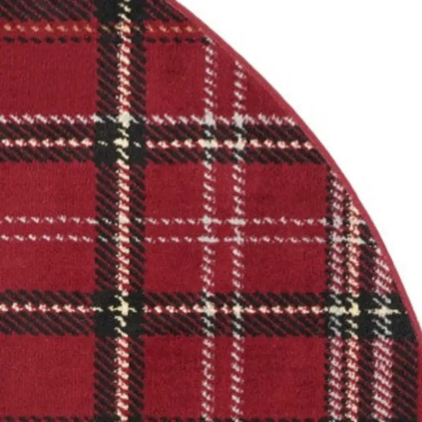 5' Red and Black Round Plaid Power Loom Area Rug Photo 3