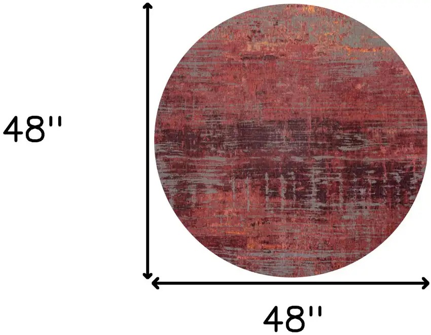 5' Red and Gray Round Abstract Non Skid Area Rug Photo 3