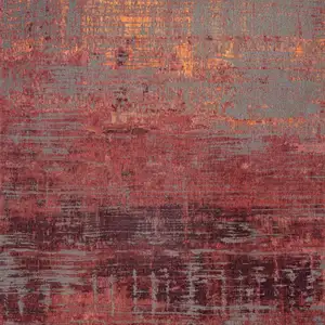 Photo of 8' Red and Gray Round Abstract Non Skid Area Rug