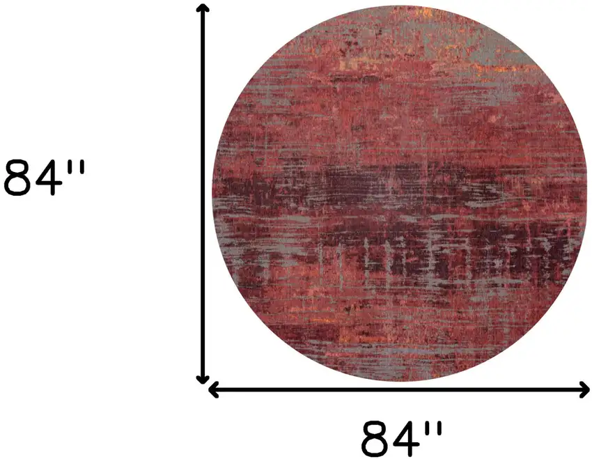 8' Red and Gray Round Abstract Non Skid Area Rug Photo 3