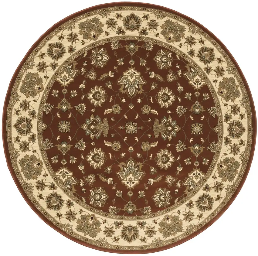 6' Red and Ivory Floral Round Rug Photo 2
