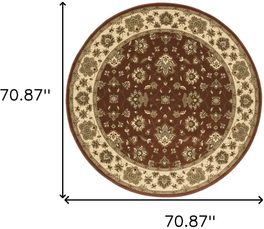6' Red and Ivory Floral Round Rug Photo 3