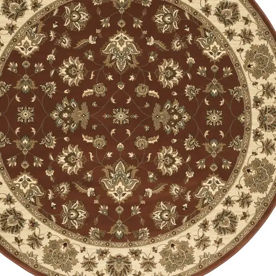 6' Red and Ivory Floral Round Rug Photo 4