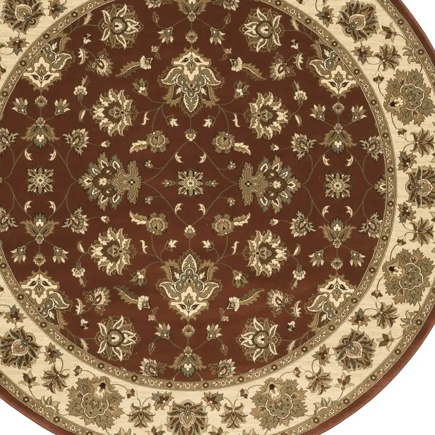 6' Red and Ivory Floral Round Rug Photo 4