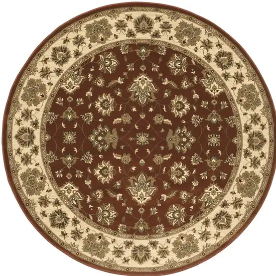 6' Red and Ivory Floral Round Rug Photo 5