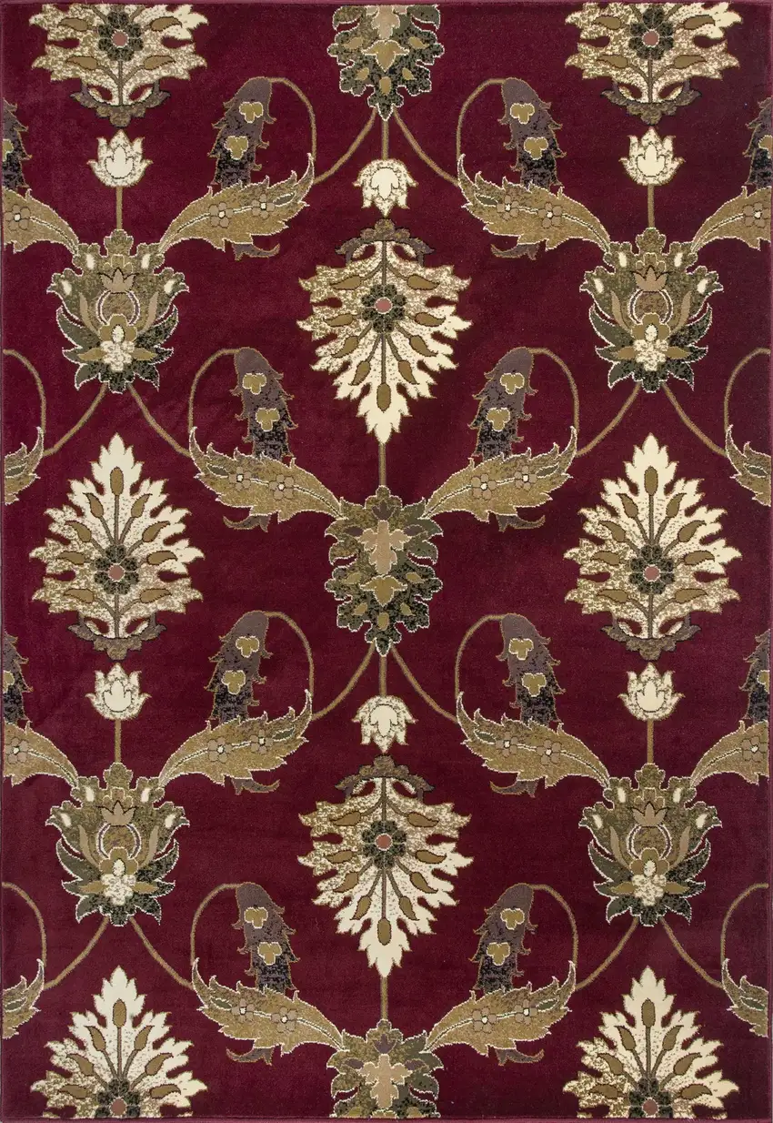 8' Red and Ivory Floral Runner Rug Photo 1