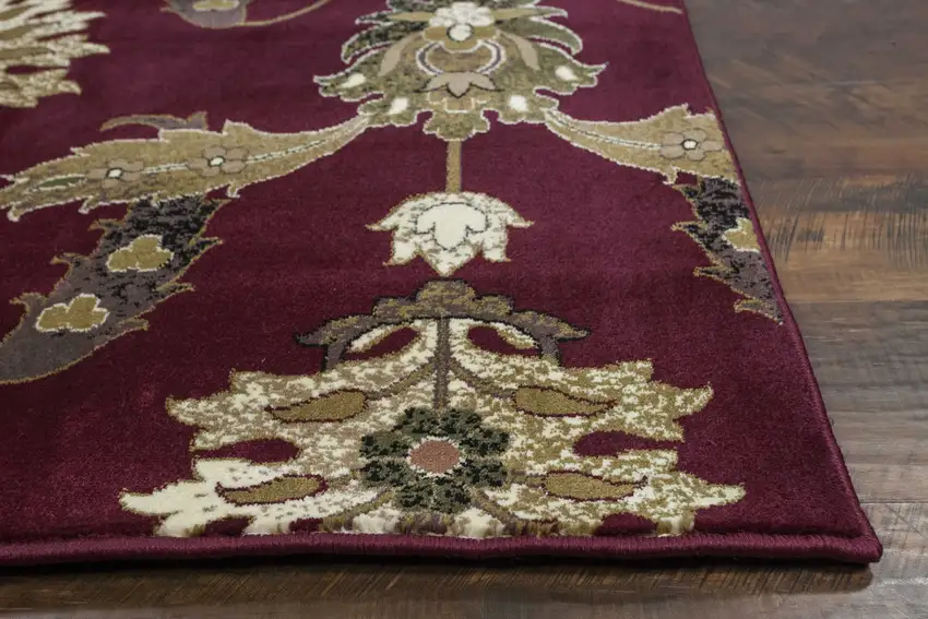 8' Red and Ivory Floral Runner Rug Photo 5