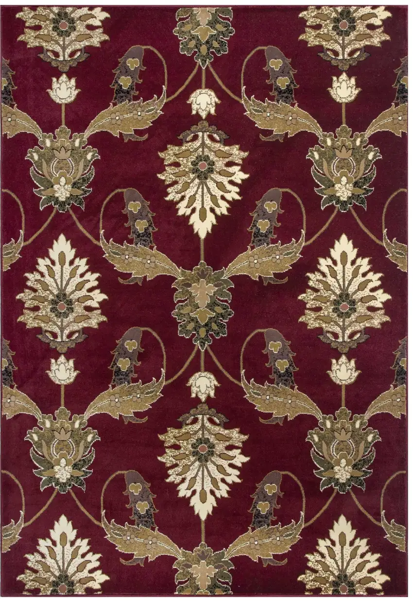 8' Red and Ivory Floral Runner Rug Photo 1