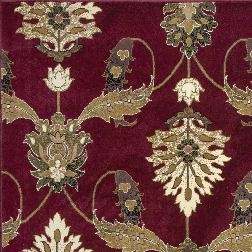 8' Red and Ivory Floral Runner Rug Photo 3