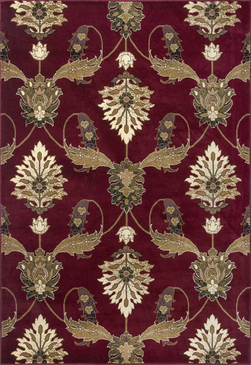 8' Red and Ivory Floral Runner Rug Photo 6