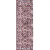 Photo of 6' Red and Ivory Oriental Power Loom Distressed Washable Non Skid Runner Rug