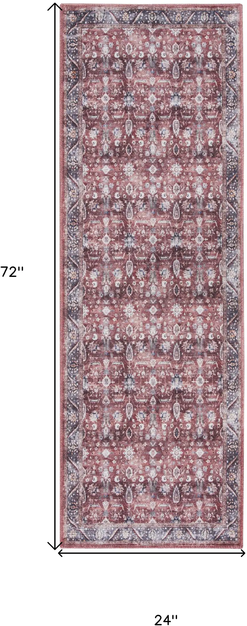 6' Red and Ivory Oriental Power Loom Distressed Washable Non Skid Runner Rug Photo 8
