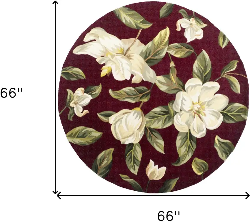 6' Red and Ivory Round Wool Floral Hand Tufted Area Rug Photo 4
