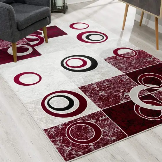 8' Red and White Geometric Power Loom Runner Rug Photo 6