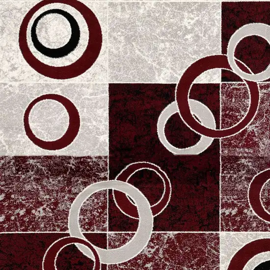 8' Red and White Geometric Power Loom Runner Rug Photo 5