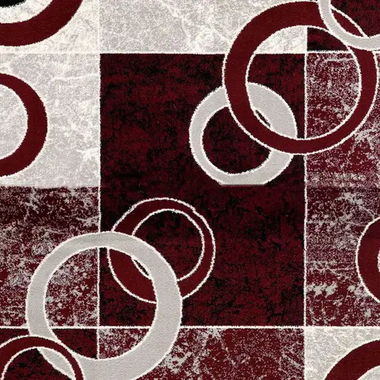 8' Red and White Geometric Power Loom Runner Rug Photo 4