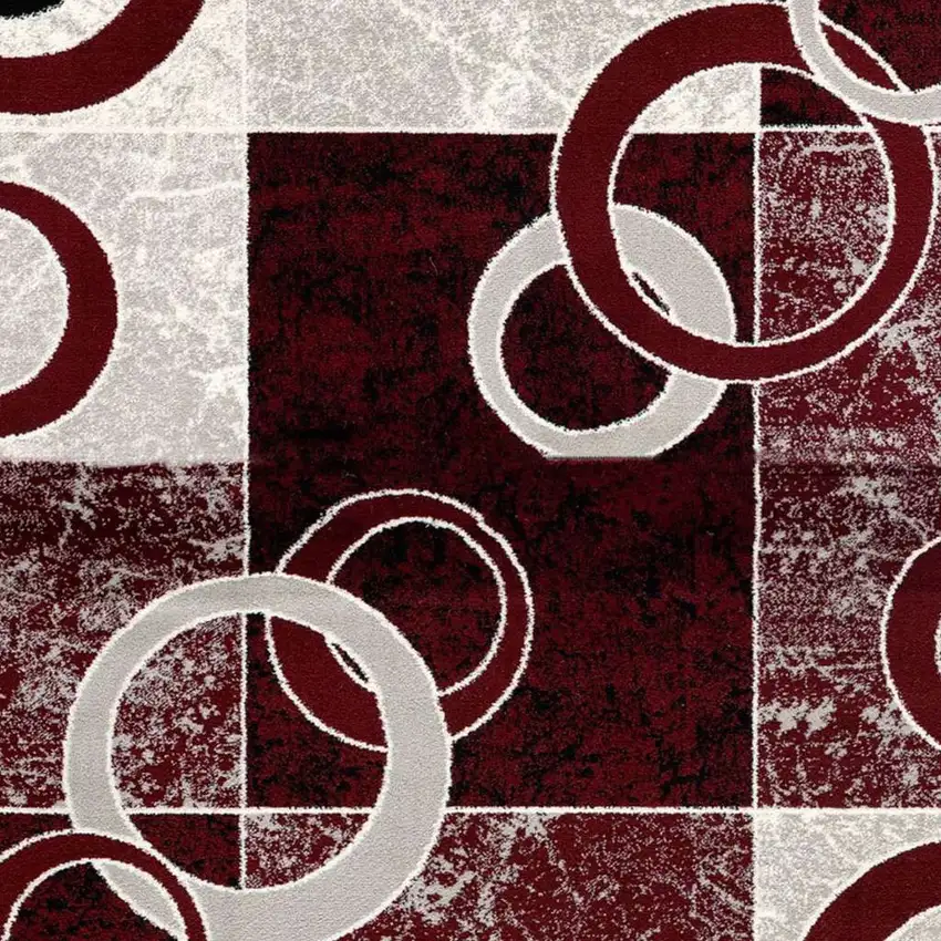 8' Red and White Geometric Power Loom Runner Rug Photo 4